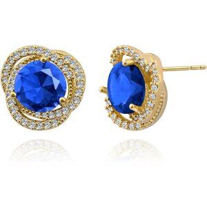 Women's Gold Plated Crystal Birthstone Adopt Circle Beautiful Blue Earrings
